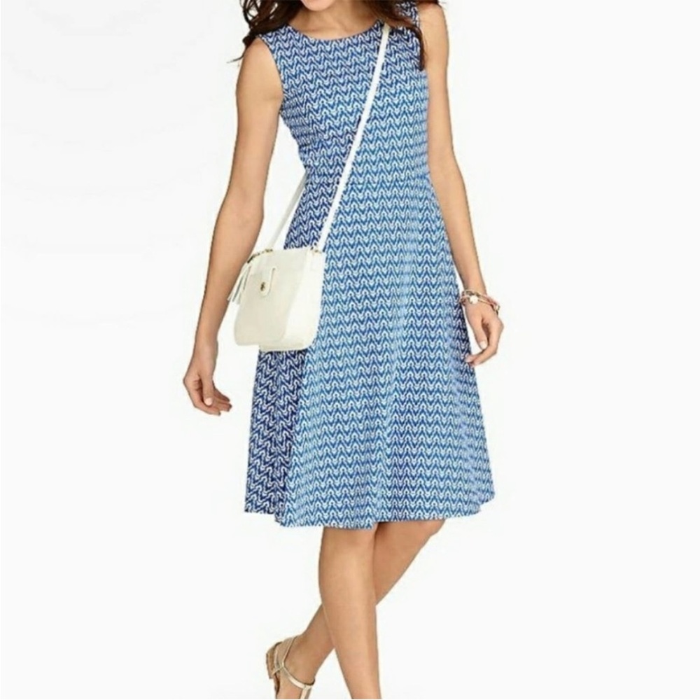 Talbots Blue & White Ikat Fit & Flare‎ Dress Small petite